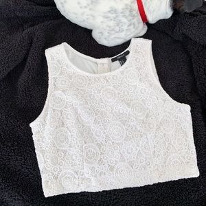 White Crochet Button-Up-Back Crop Top